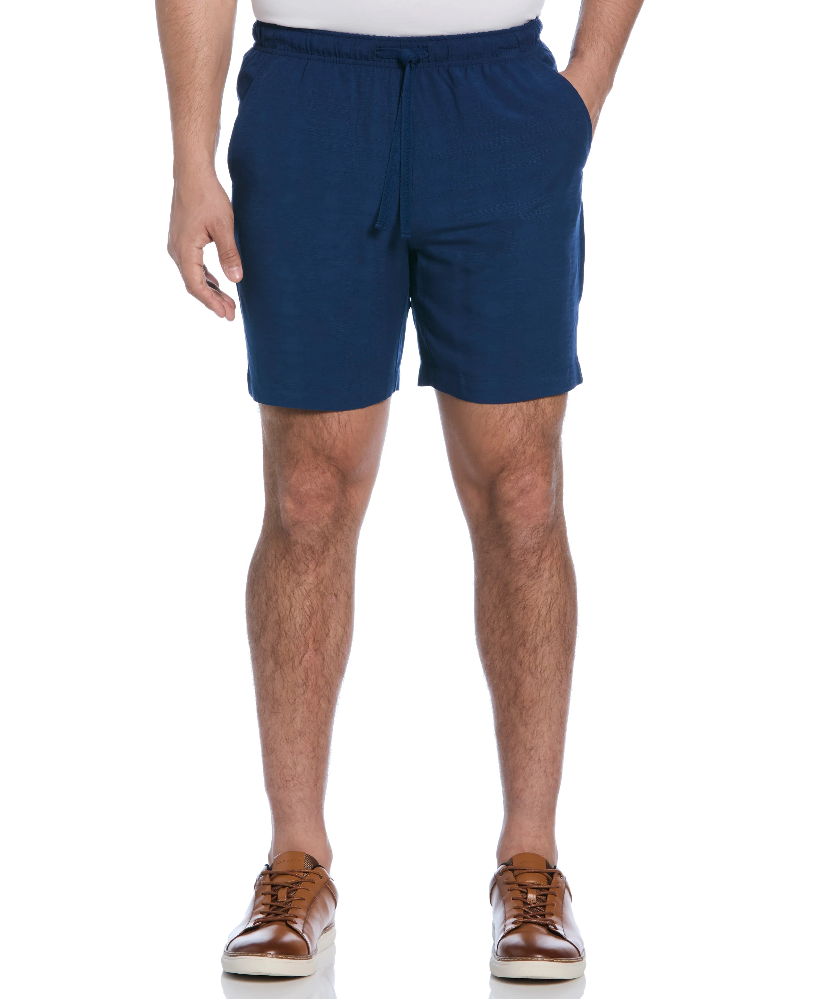 Solid Textured Pull On Drawstring Shorts - Image 4