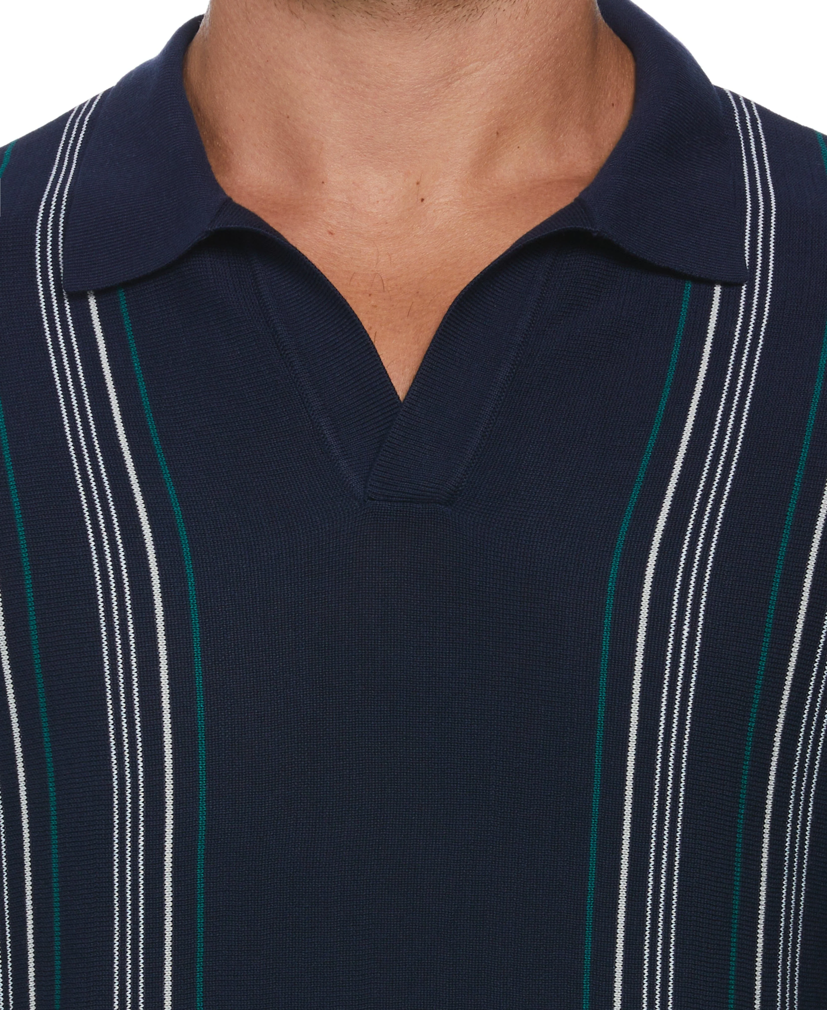 Striped Johnny Collar Polo Sweater - Image 3