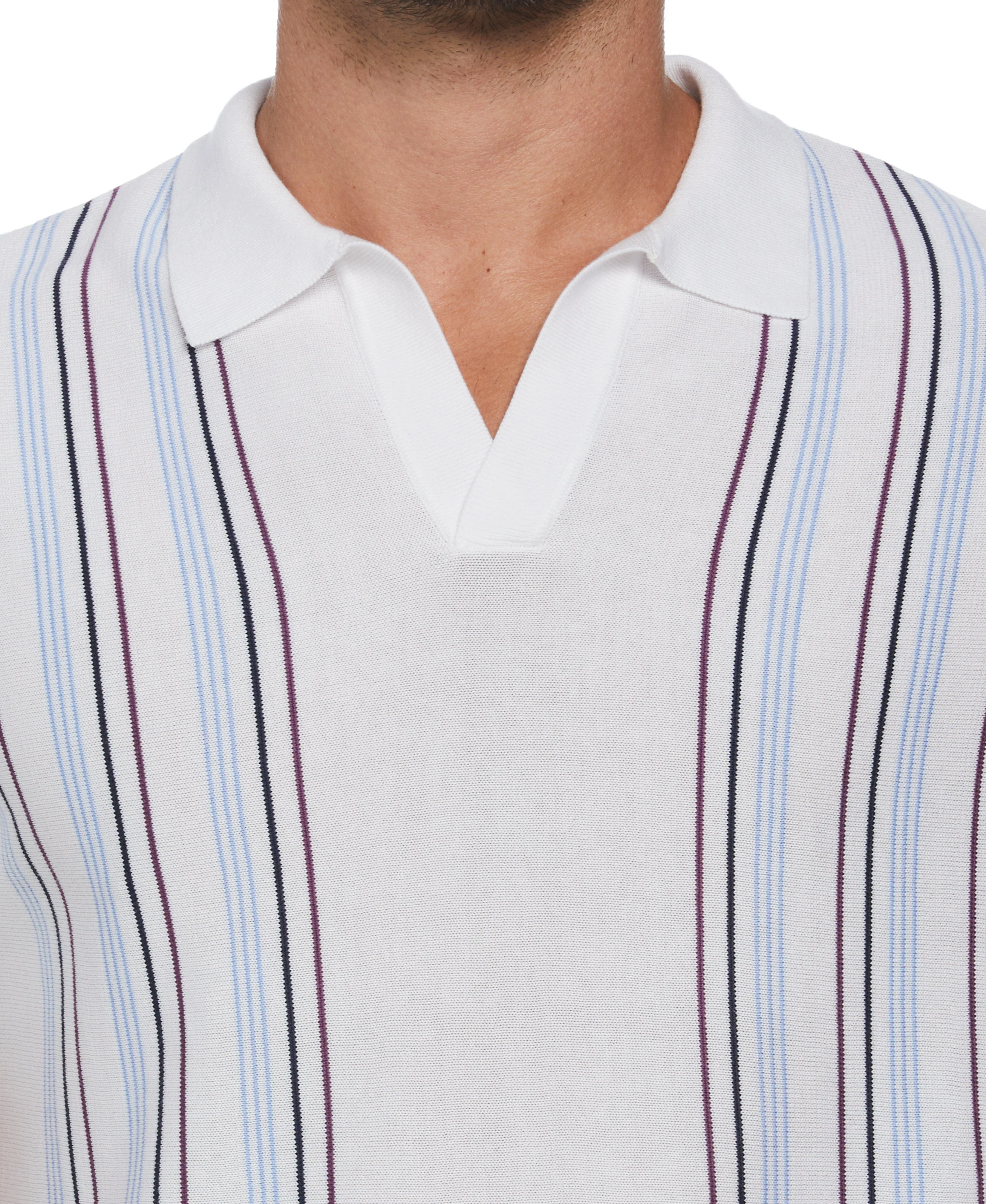 Striped Johnny Collar Polo Sweater - Image 3