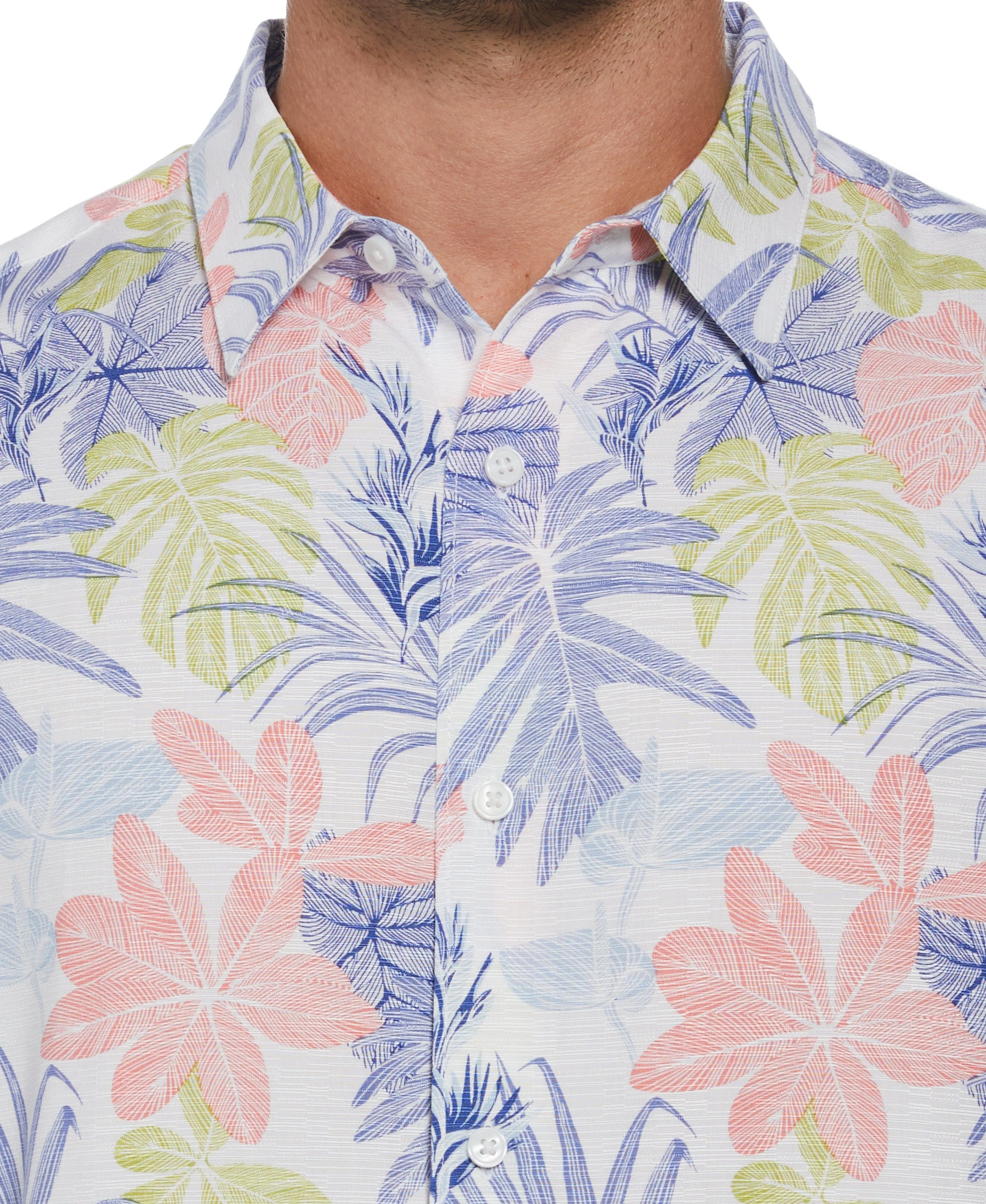 Big & Tall Textured Floral Leaf Print Shirt - Image 3