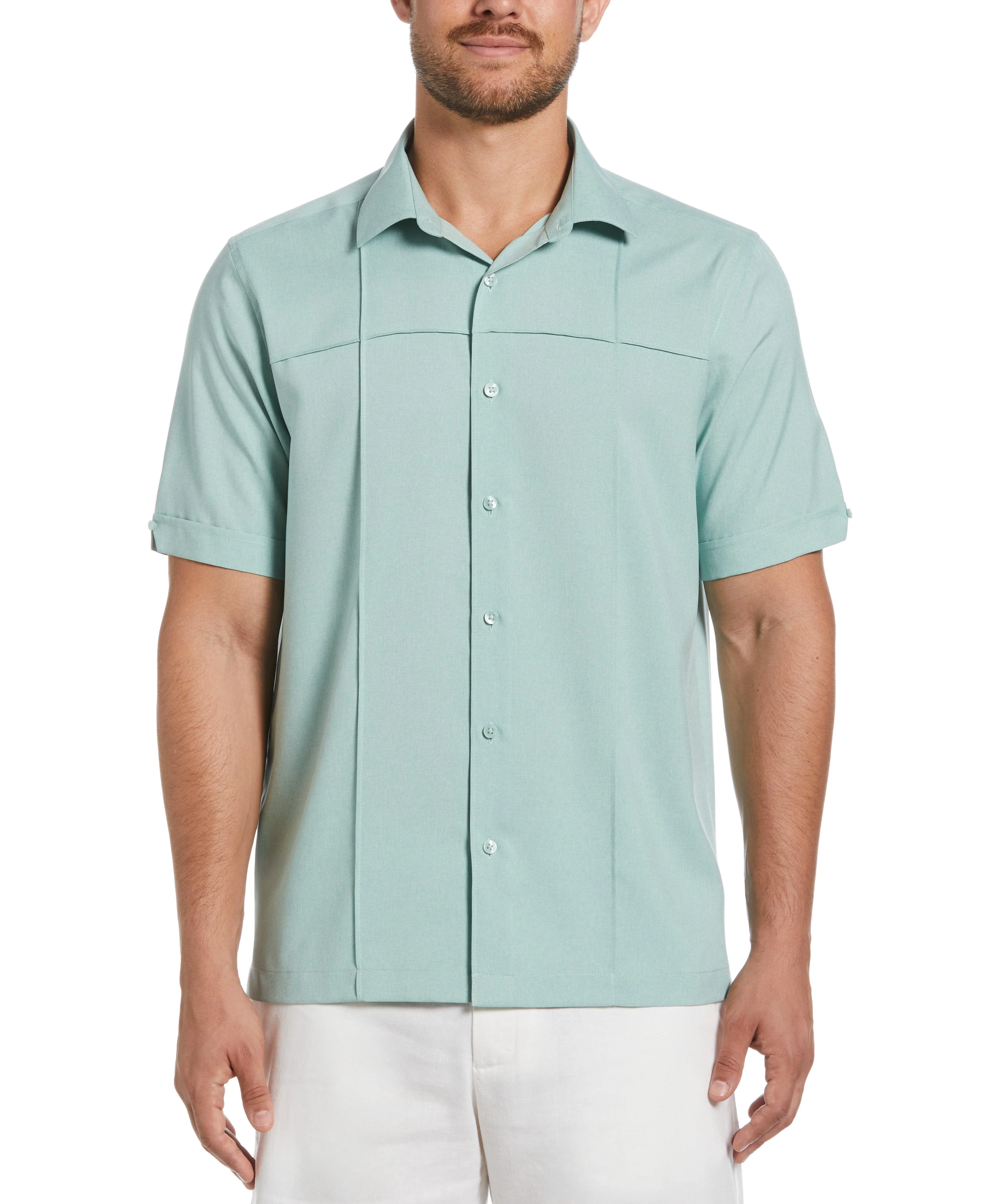 Two-Tone Cross Tuck Chambray Shirt - Image 11