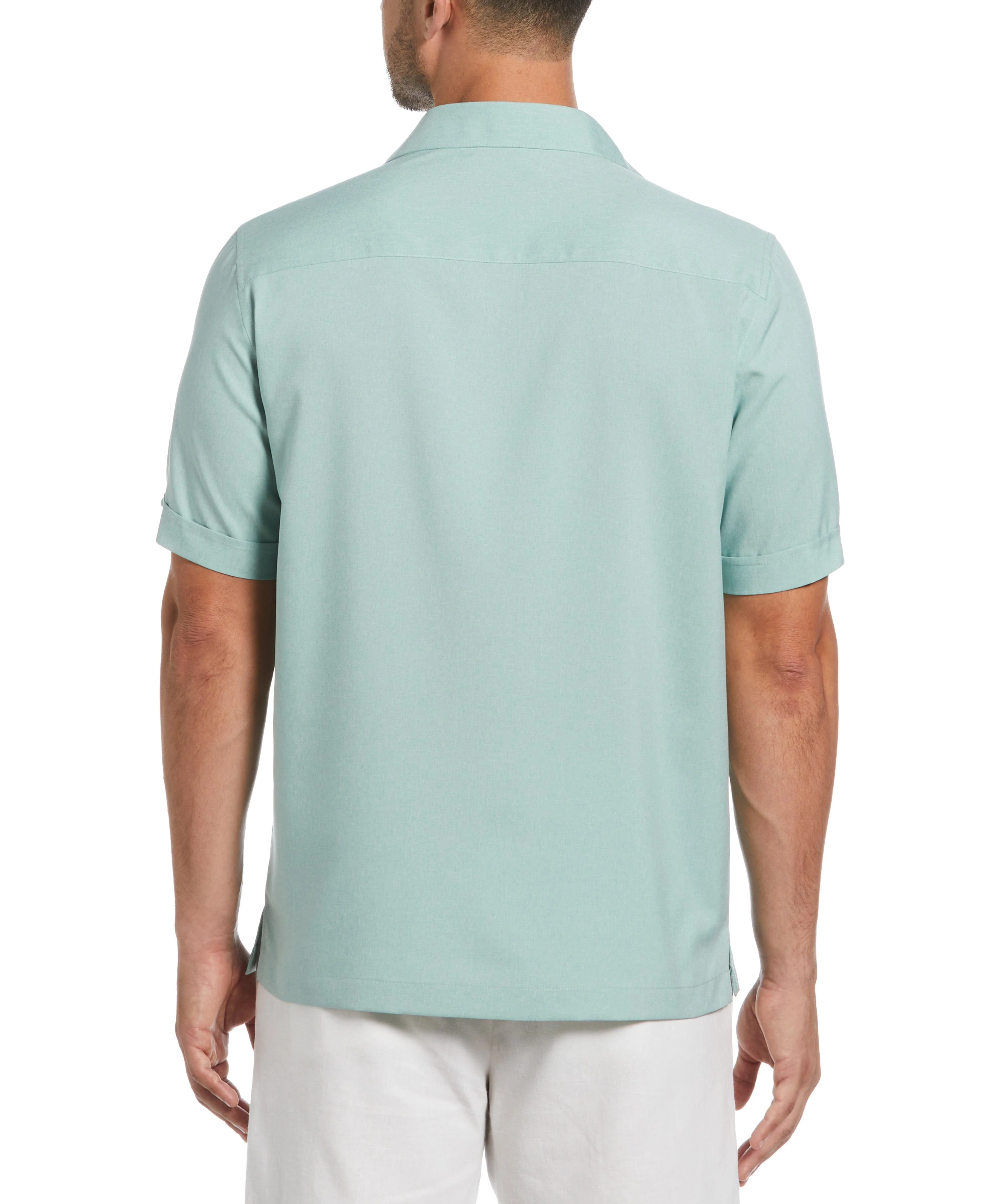 Two-Tone Cross Tuck Chambray Shirt - Image 12