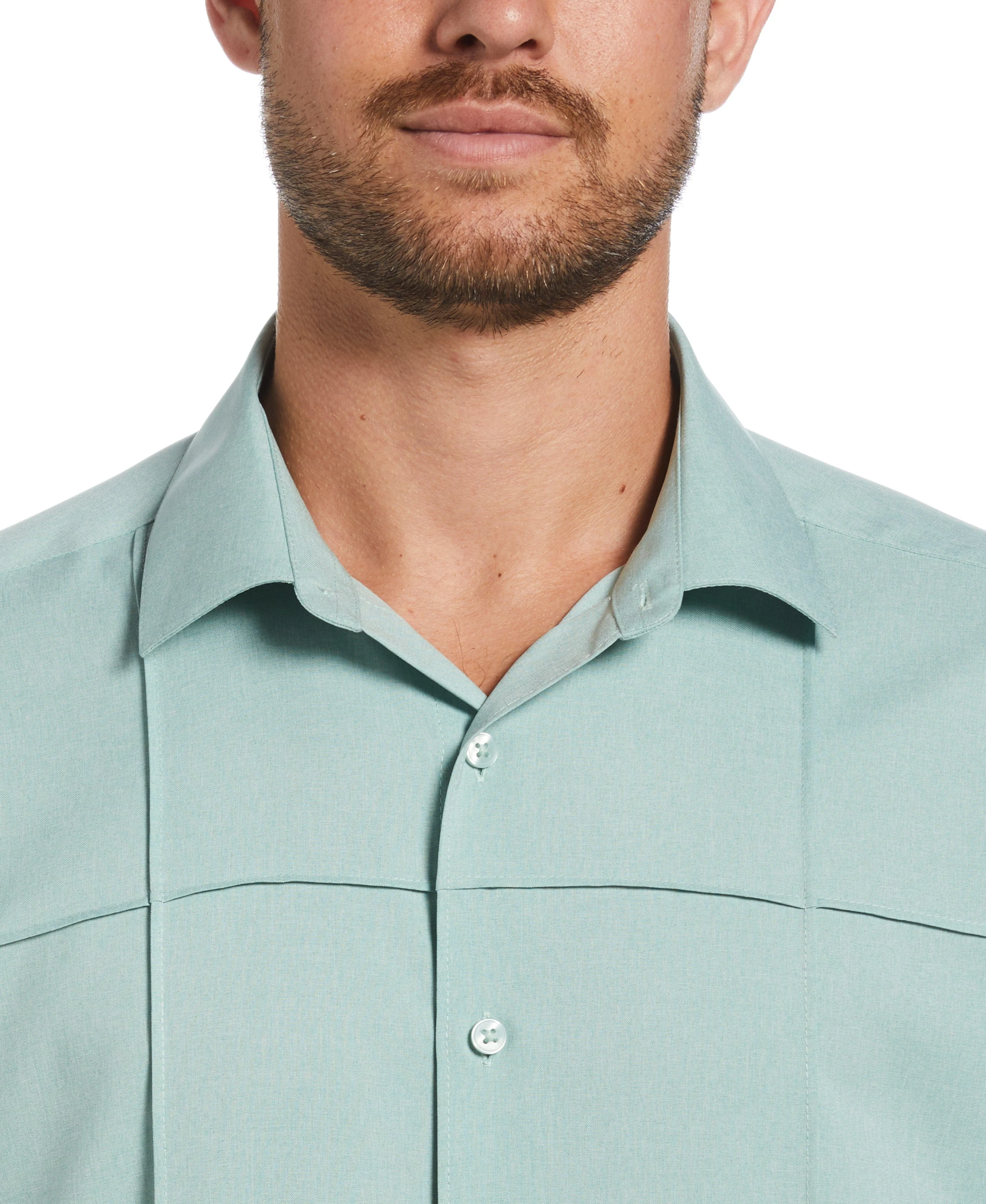 Two-Tone Cross Tuck Chambray Shirt - Image 14