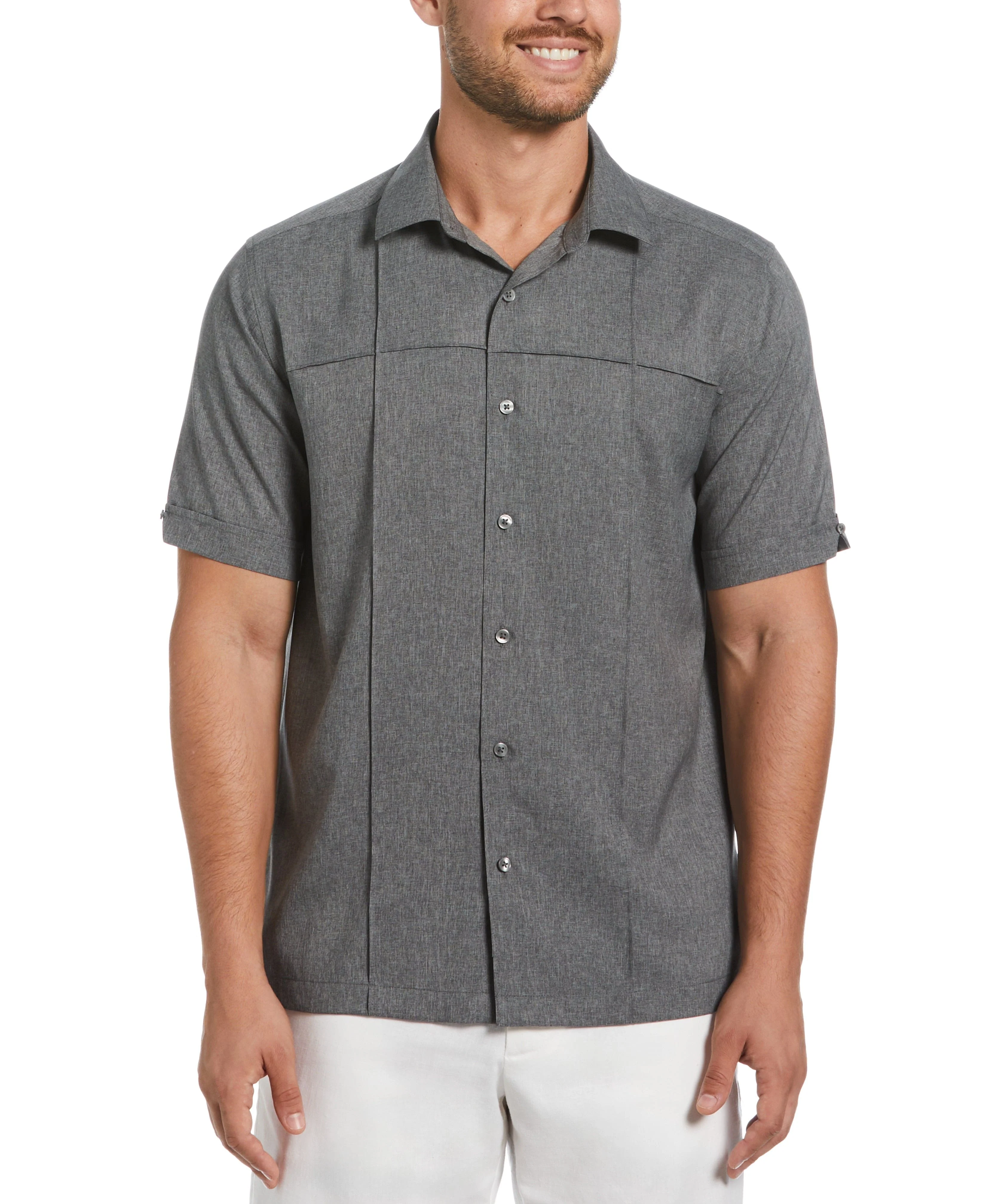Two-Tone Cross Tuck Chambray Shirt - Image 16