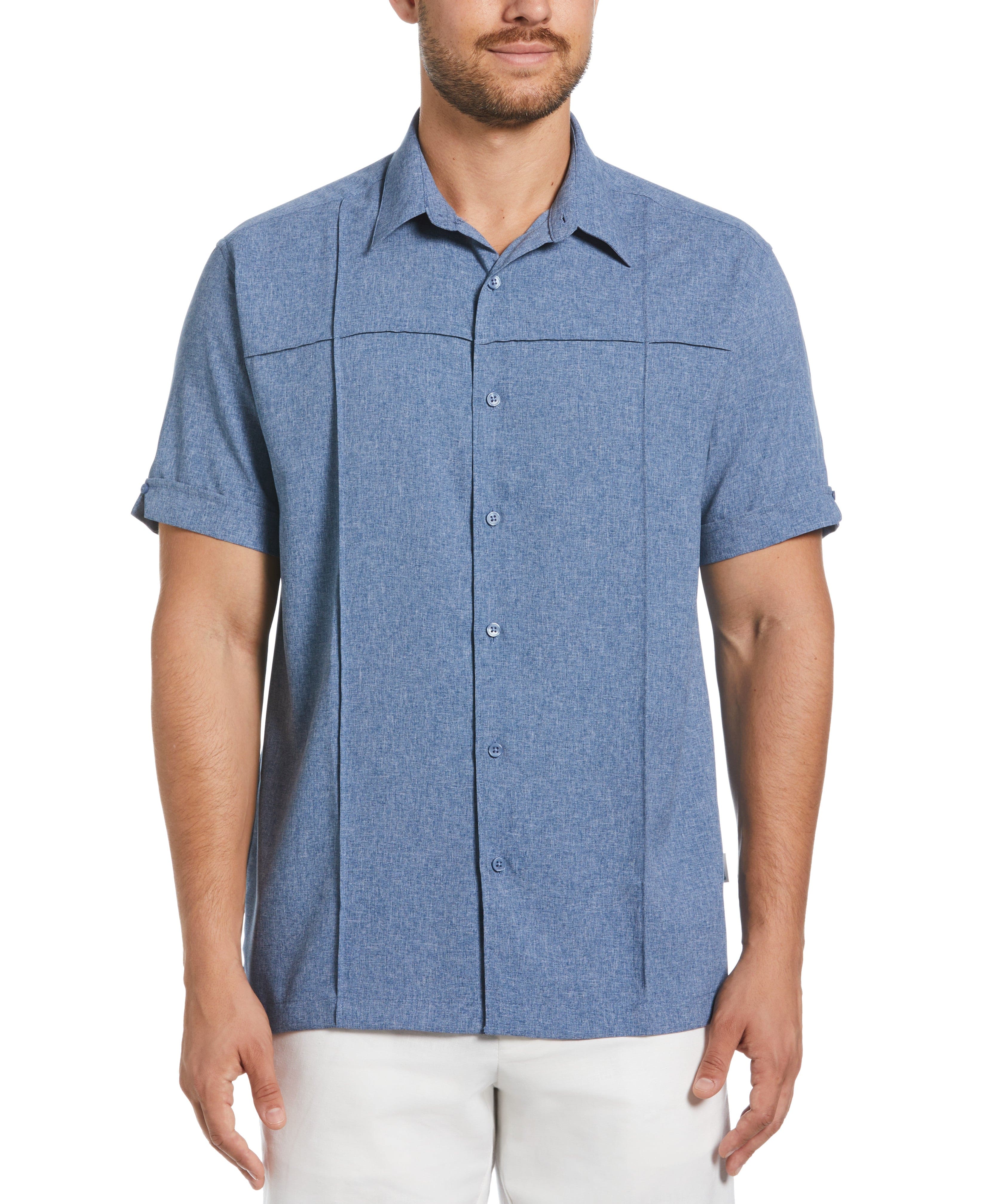 Two-Tone Cross Tuck Chambray Shirt - Image 26