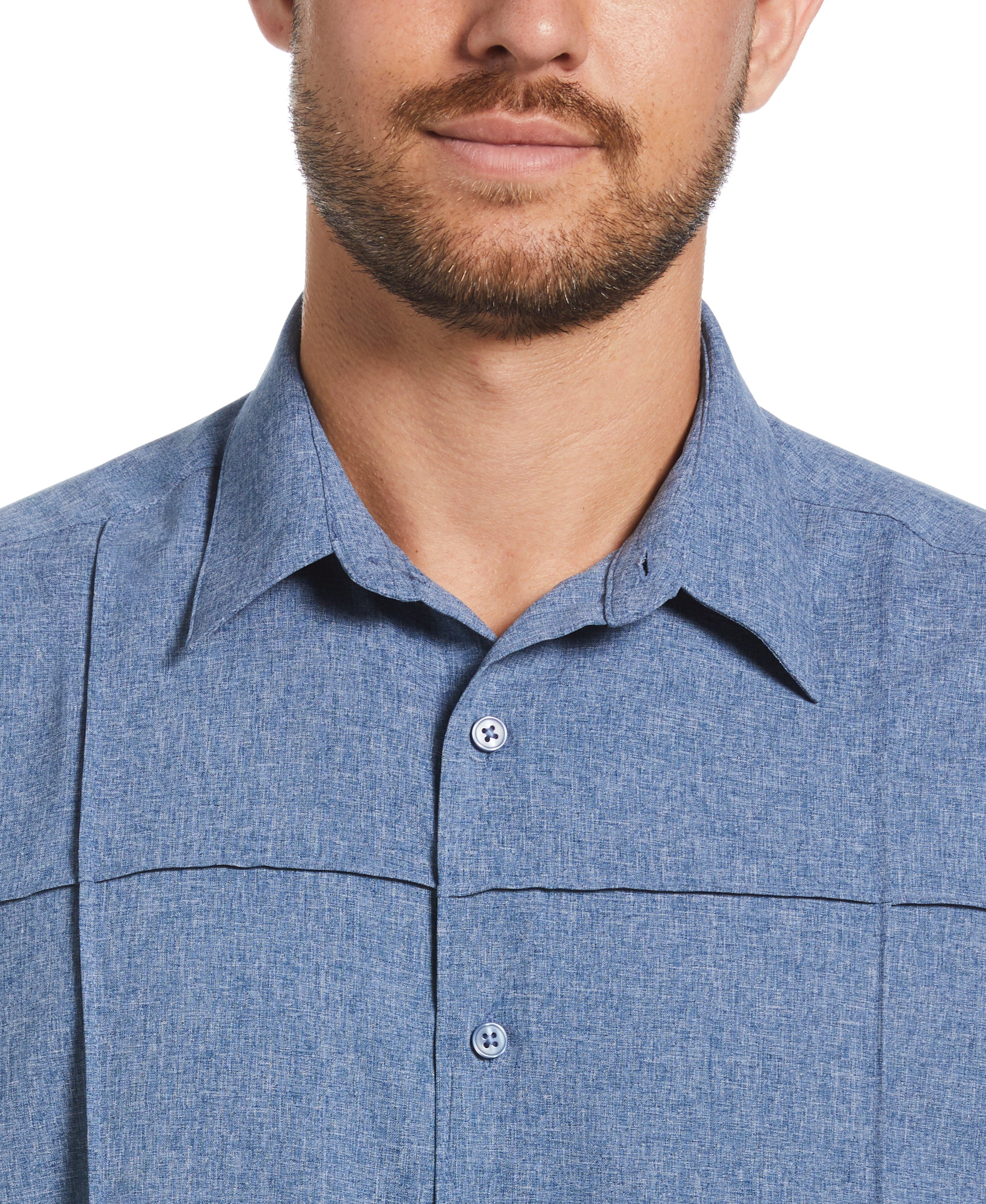 Two-Tone Cross Tuck Chambray Shirt - Image 29