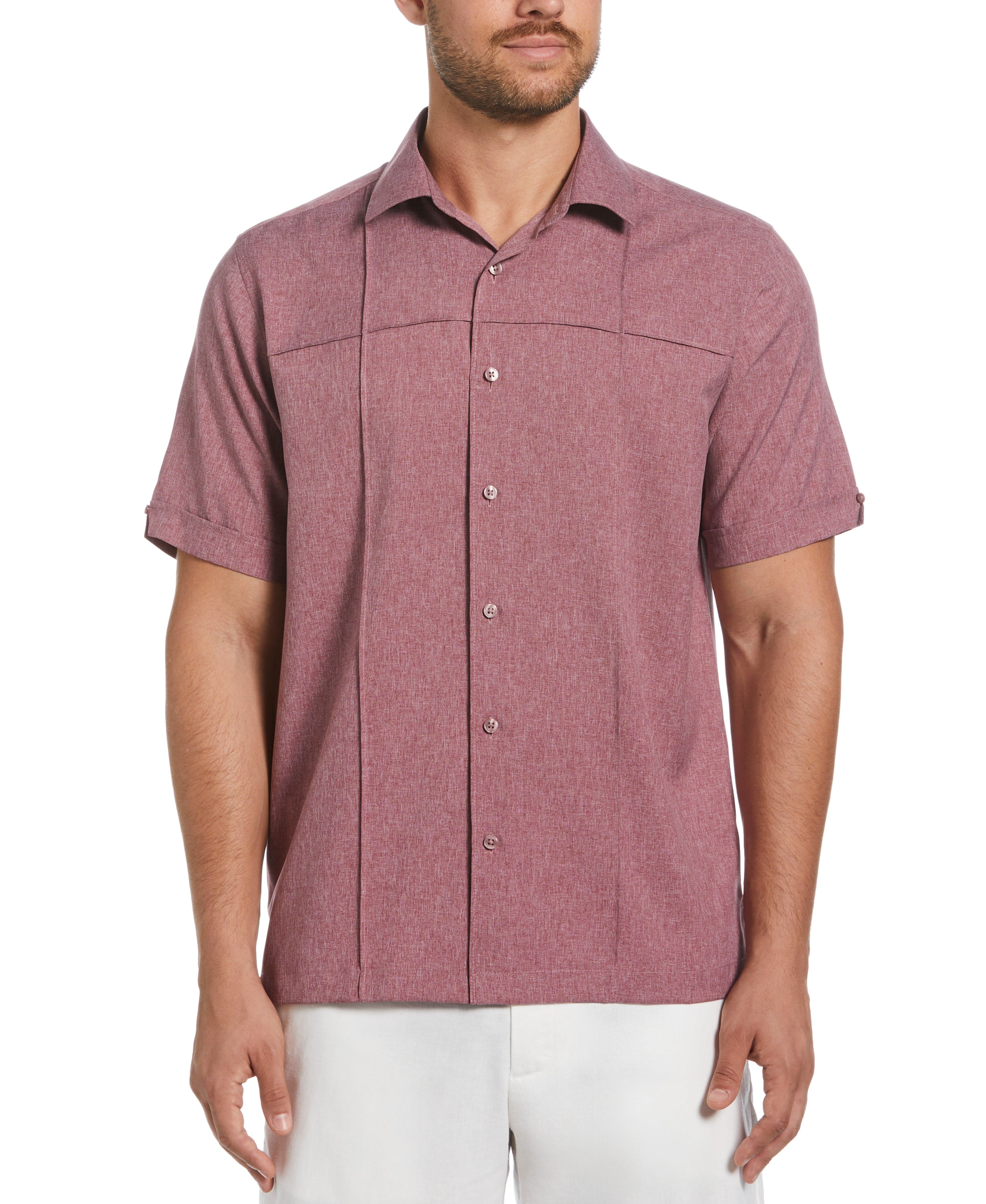 Two-Tone Cross Tuck Chambray Shirt - Image 6