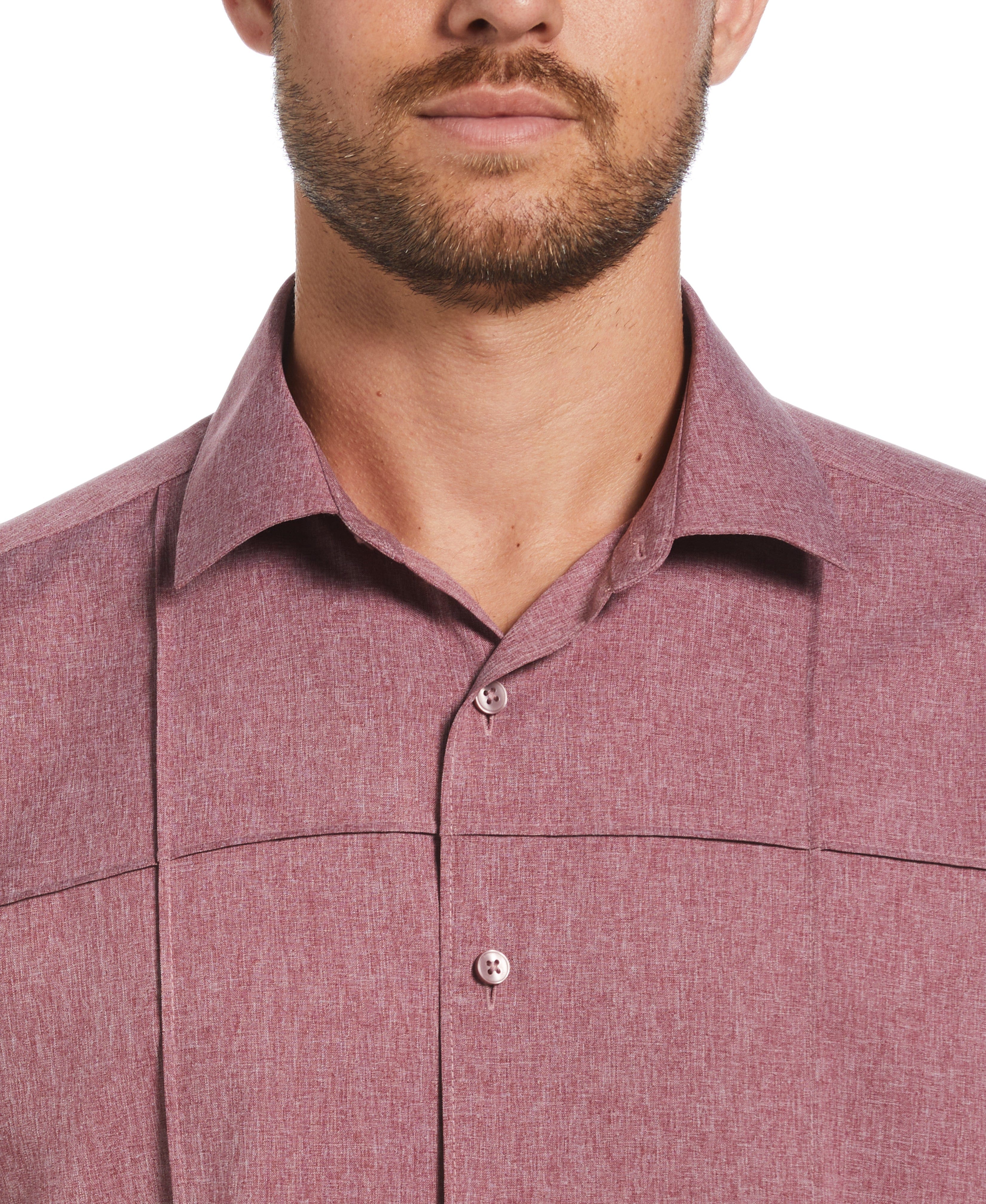 Two-Tone Cross Tuck Chambray Shirt - Image 9