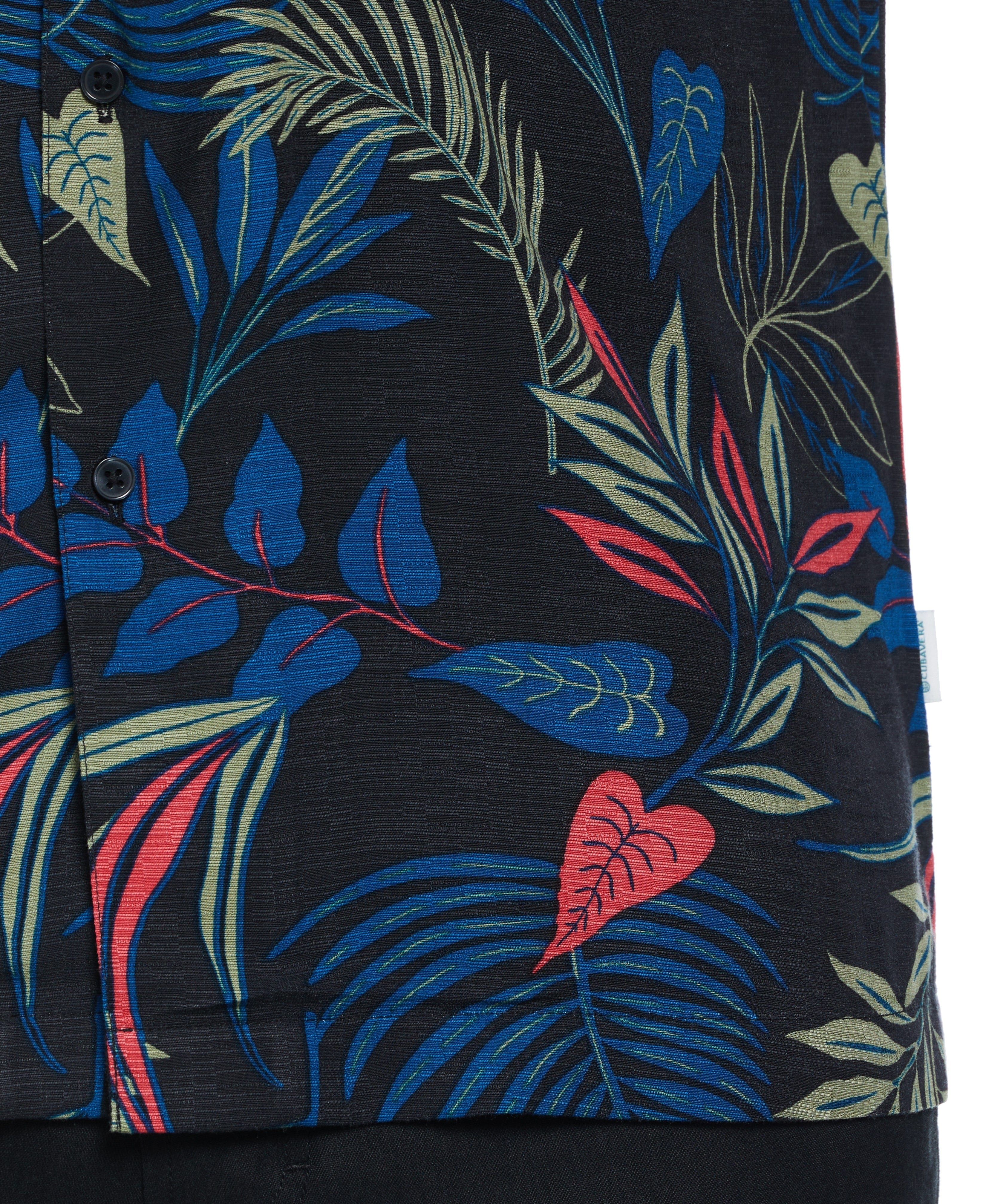 Textured Tropical Print Cuban Collar Shirt - Image 3