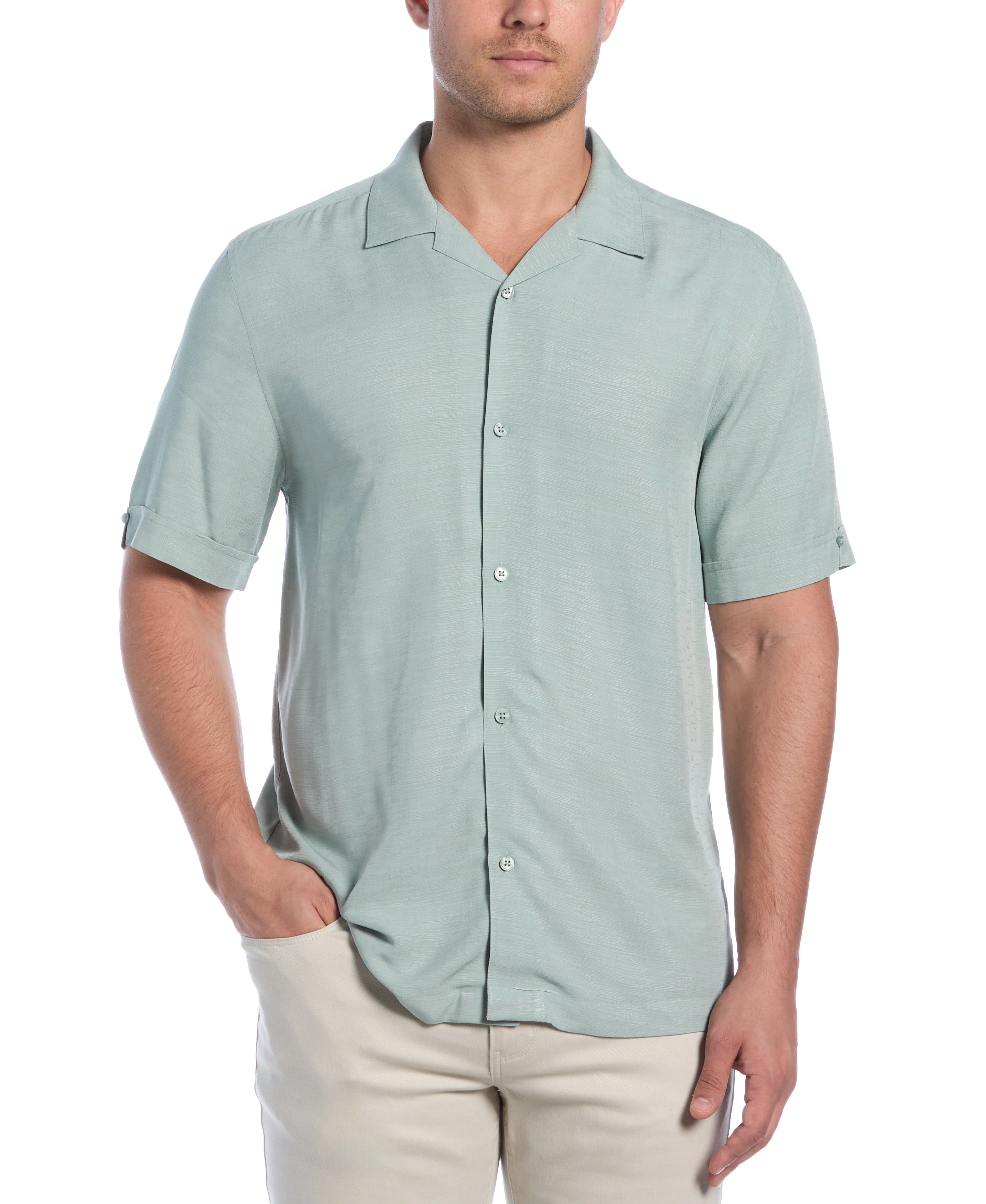 Solid Textured Cuban Collar Shirt - Image 11