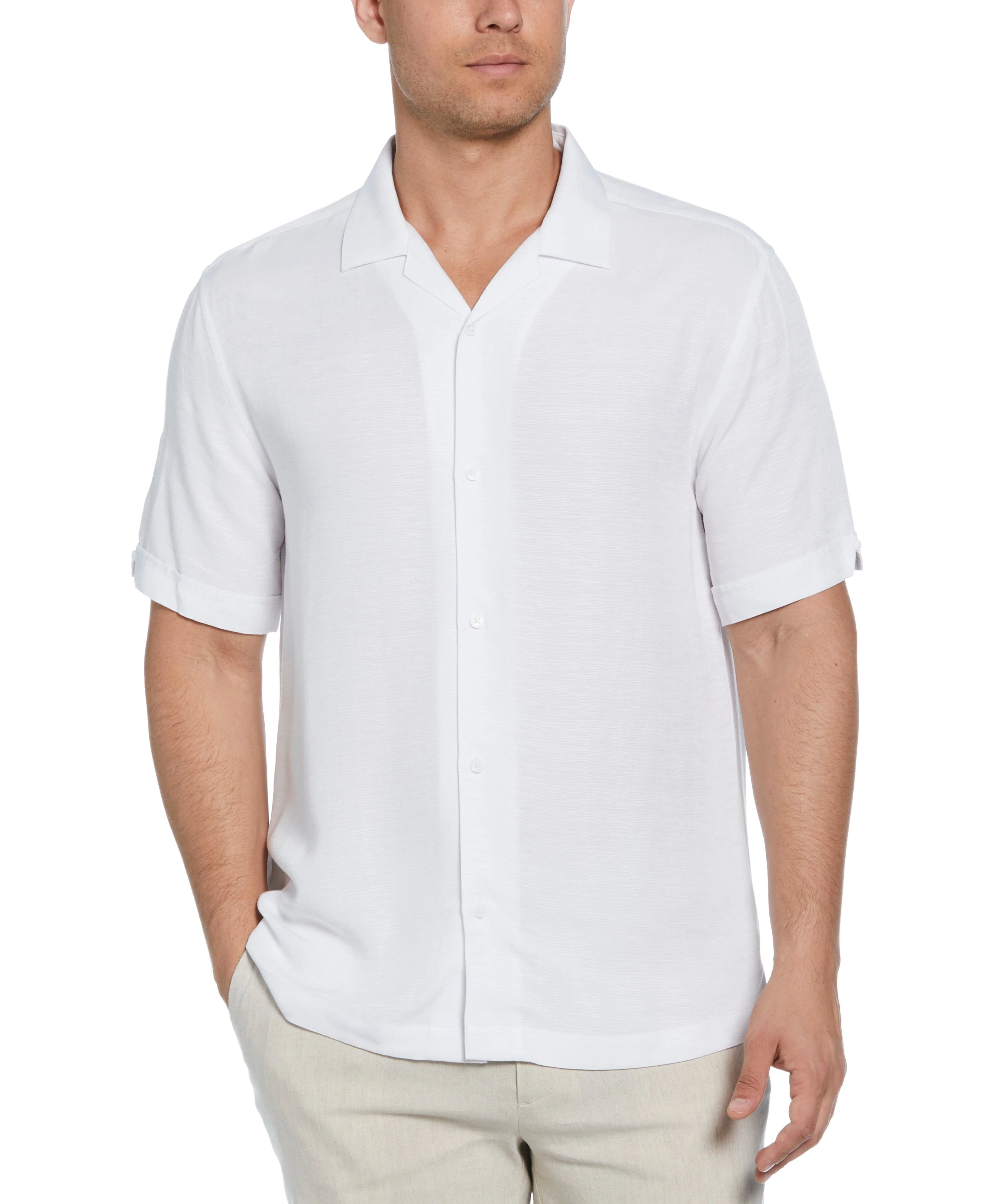 Solid Textured Cuban Collar Shirt - Image 16