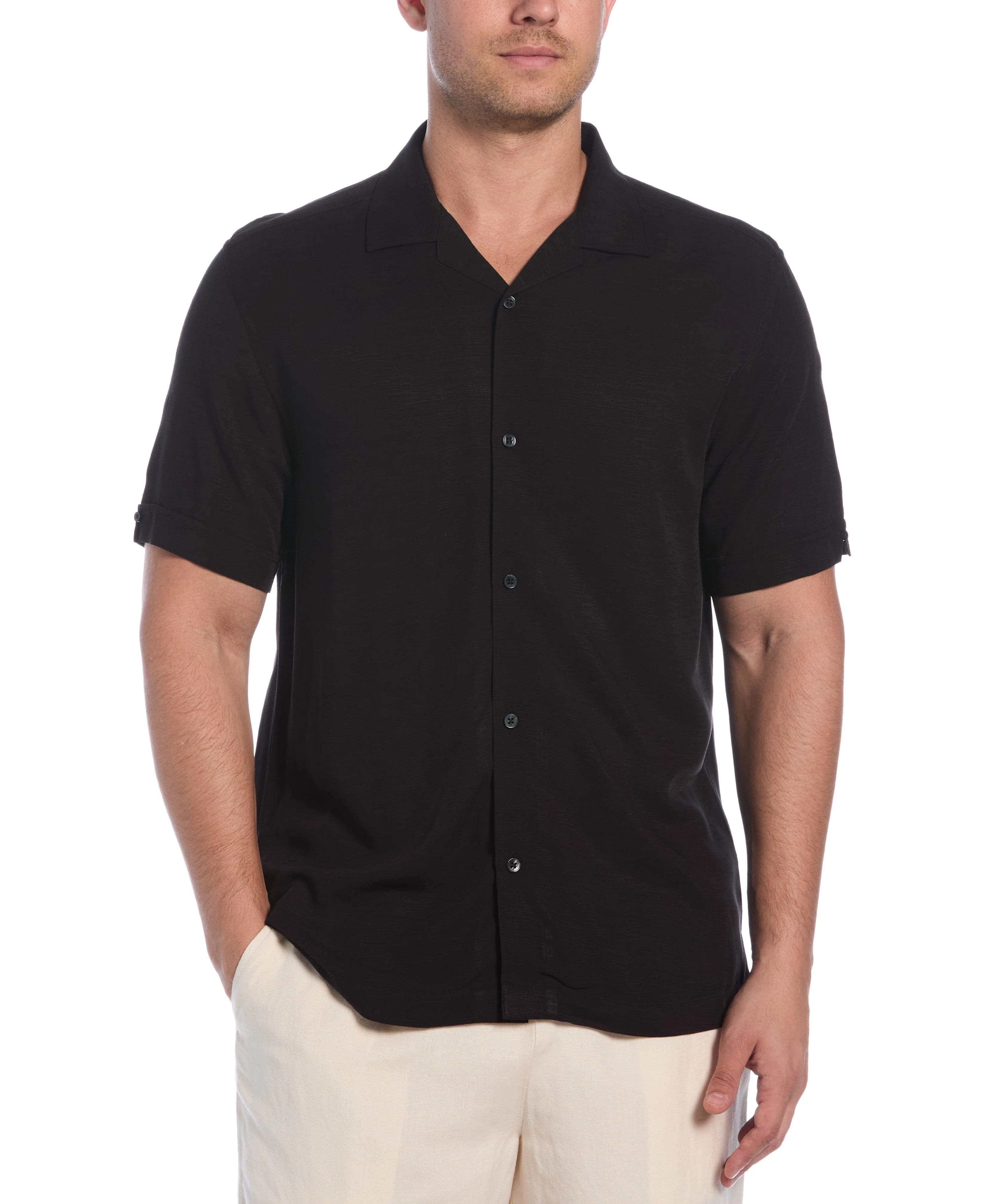Solid Textured Cuban Collar Shirt - Image 6