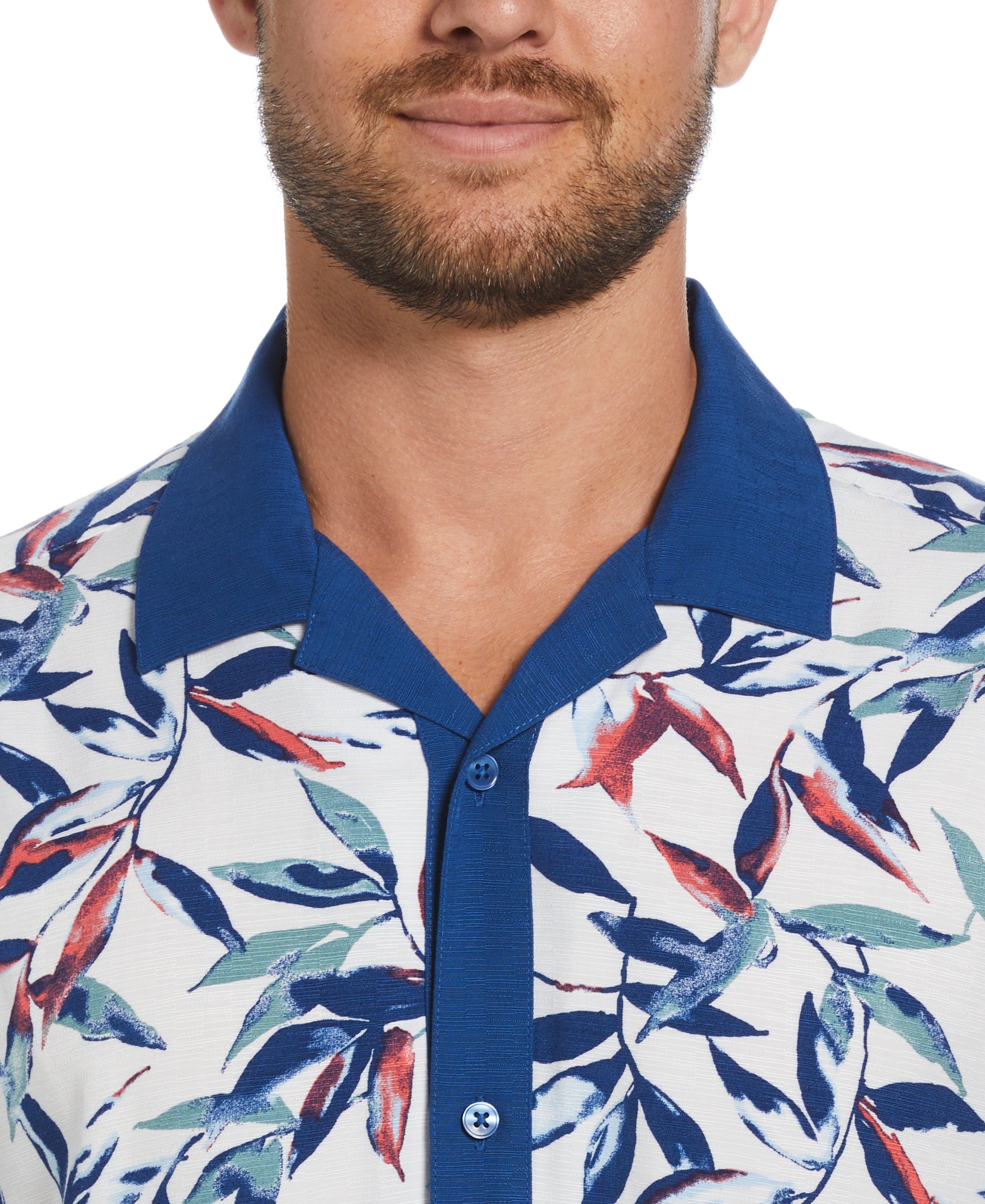 Watercolor Leaf Print Textured Shirt - Image 4