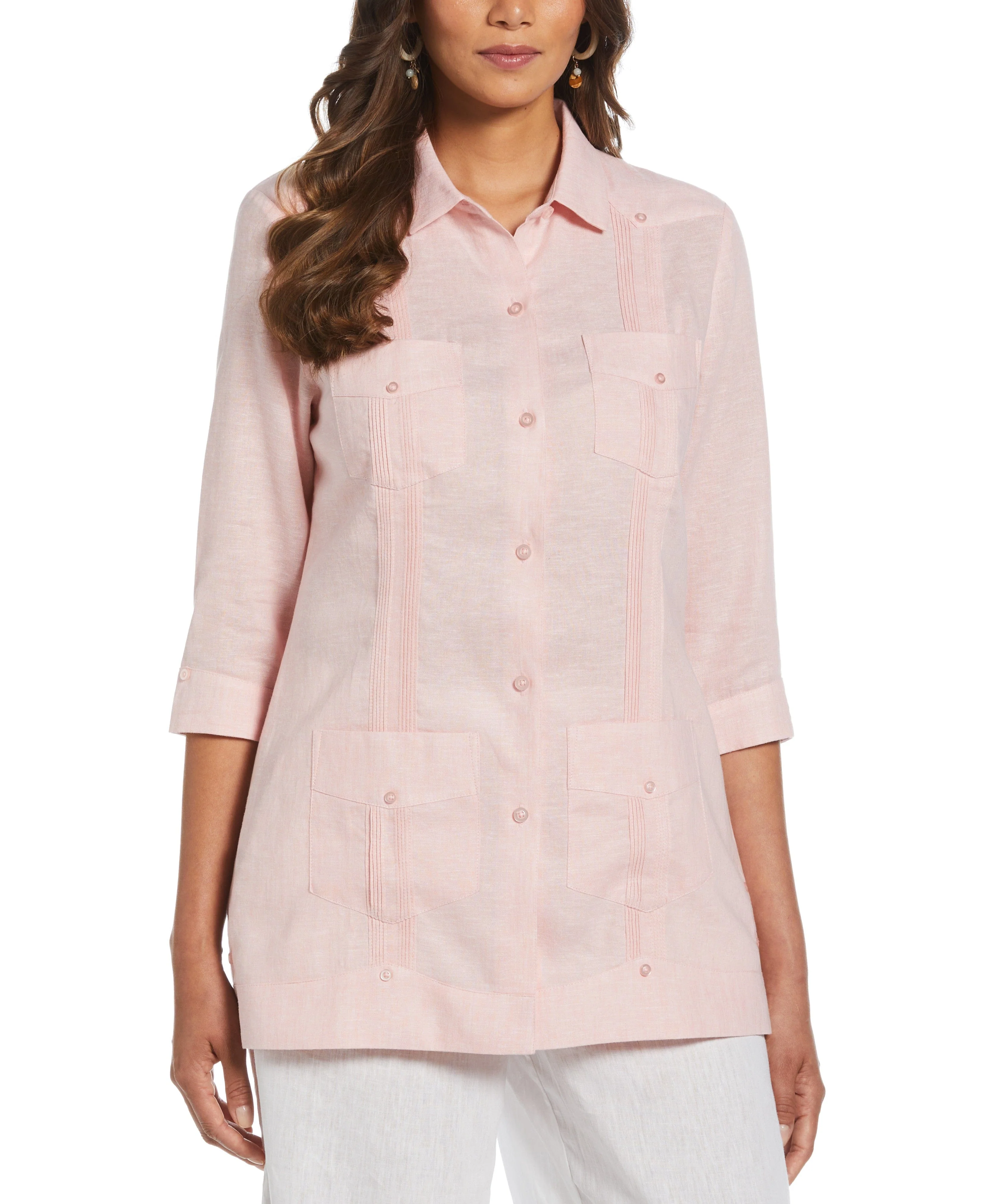Women's Two-Tone Linen Blend Guayabera Shirt - Image 4
