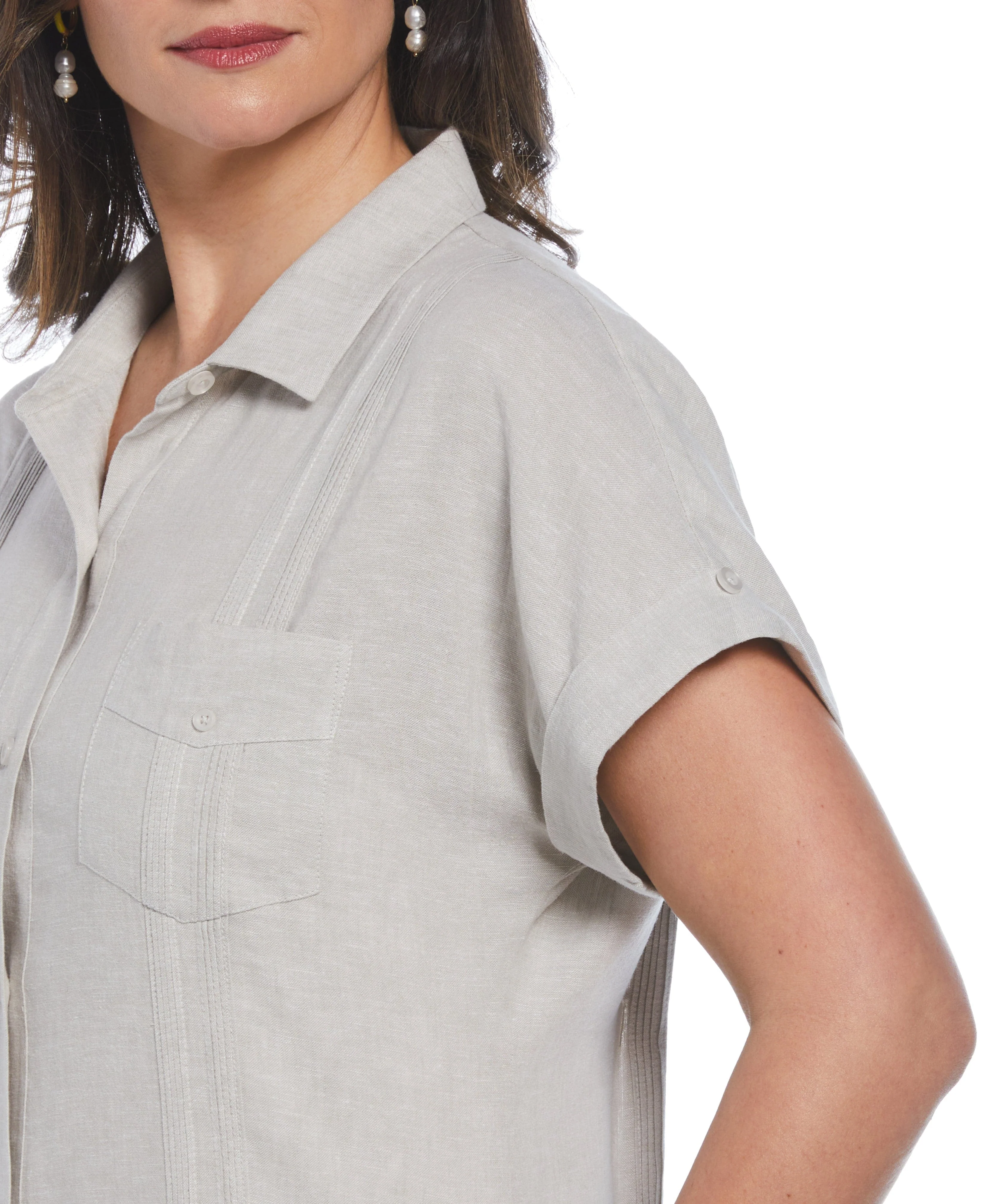 Women's Two-Tone Two-Pocket Linen Blend Guayabera Dress - Image 4